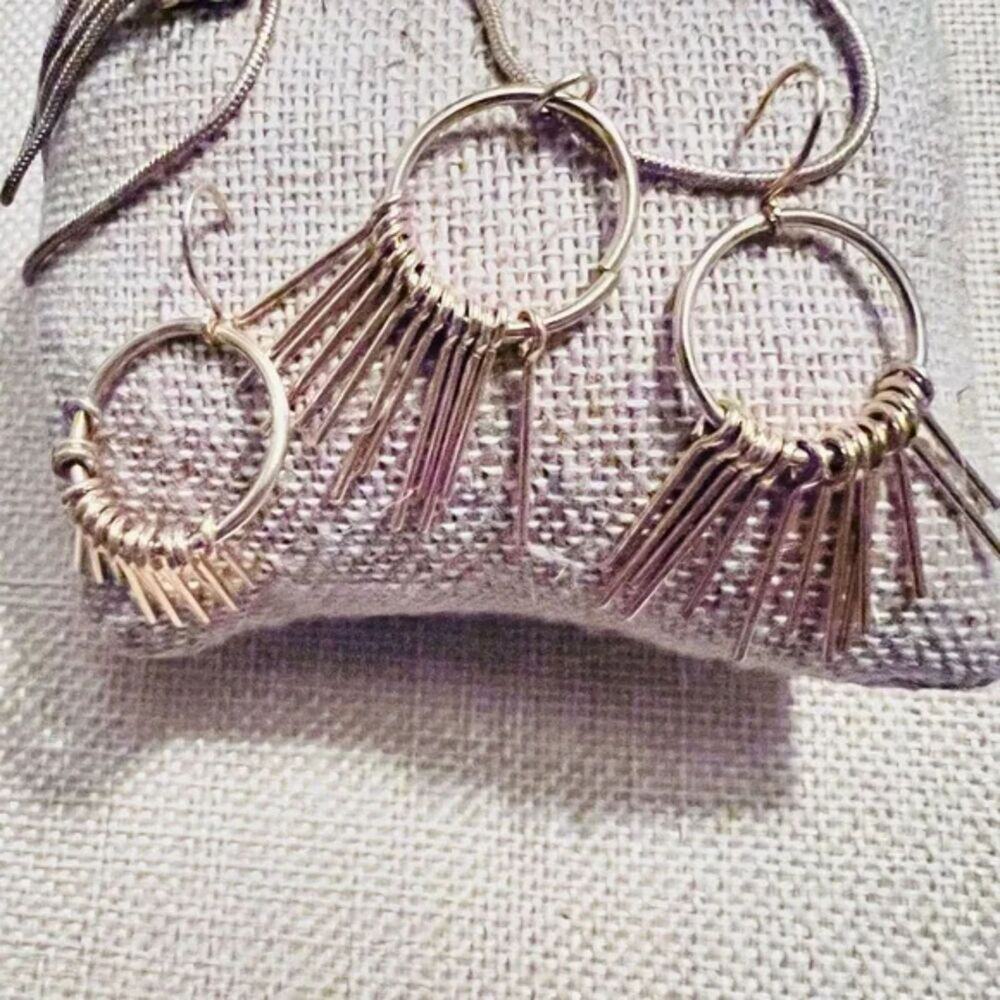 Gold Tone Tassel Necklace & Earrings Set 16” Necklace
